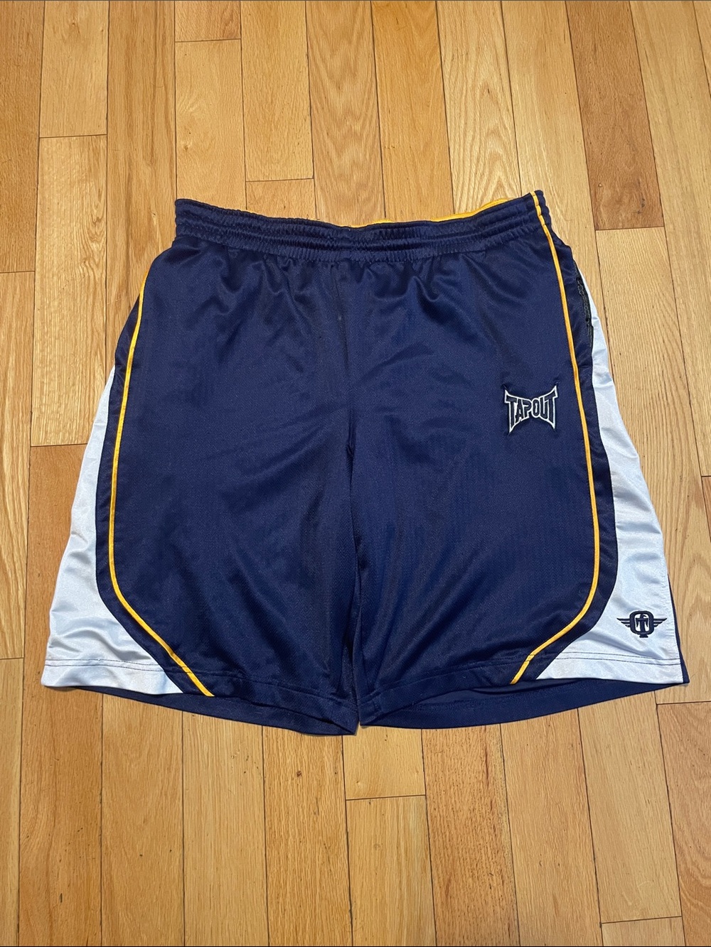Tapout Navy Athletic Shorts with Yellow Piping and White Side Panels